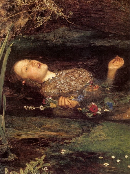 ophélie peinte par Millais dans de belles couleurs automnales